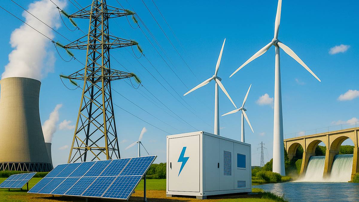 Solar panels, wind turbines, battery storage and transmission infrastructure